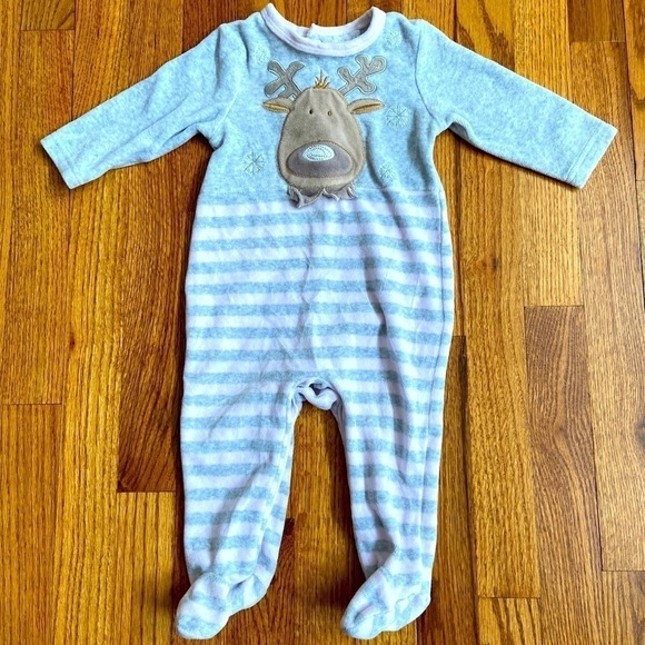 Baby Girls ZipZap 9 Month Reindeer Fleece Footie - Picture 1 of 3
